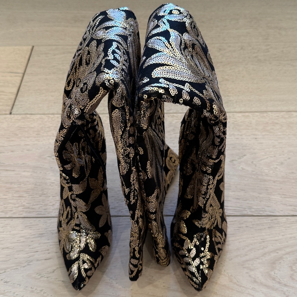 Shoe Republic LA Gold & Black Sequin Over-The-Knee Boots - Picture 4 of 11